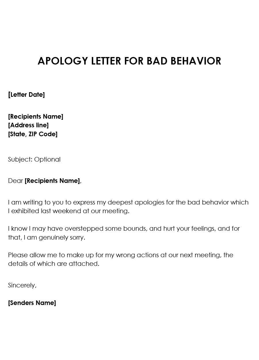 Free Apology Letter for Bad Behavior Template