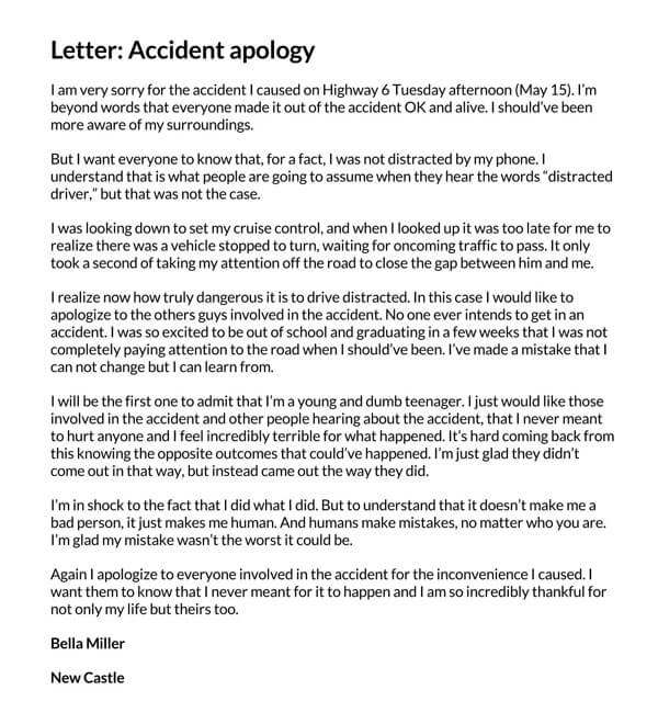 Free Apology Letter for Car Accident Template