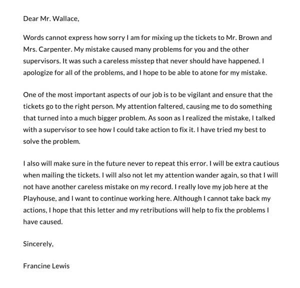 Free Apology Letter for a Mistake Template