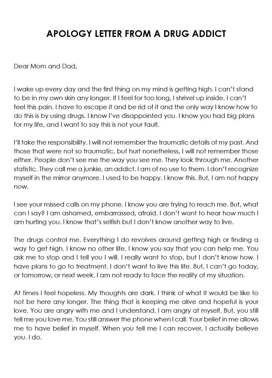 Free Apology Letter from a Drug Addict Template
