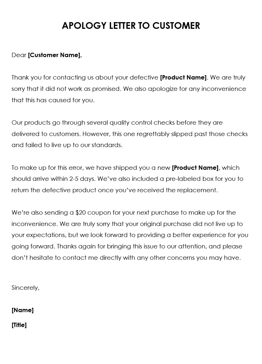 Free Apology Letter for Customer Template