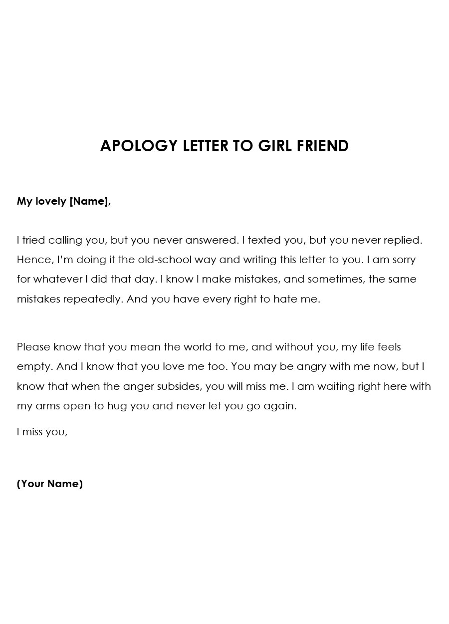 Free Apology Letter for a Girl Friend Template