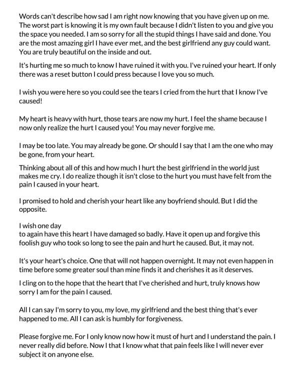 Free Apology Letter for Girlfriend or Boyfriend Template