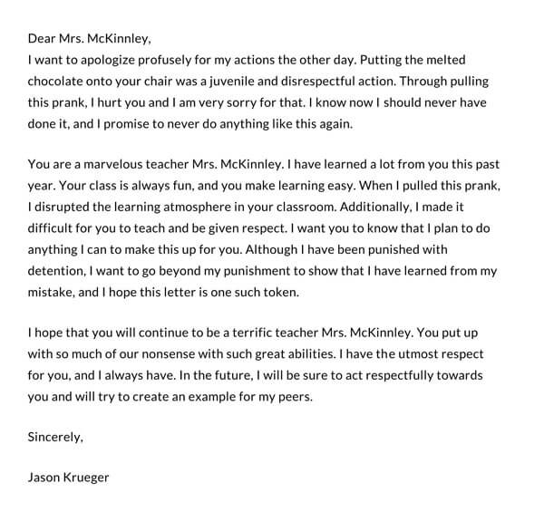Free Apology Letter to Teachers Template