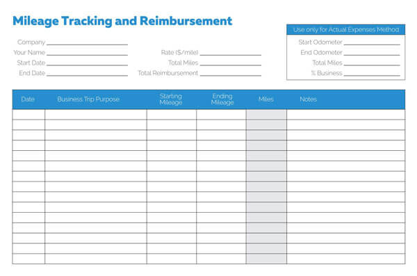 Printable Business Mileage Tracker Reimbursement Template Example