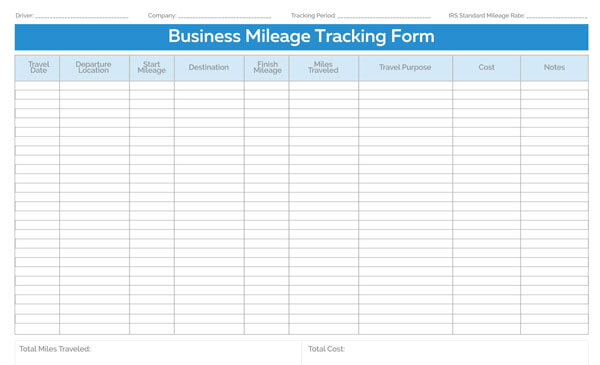 Printable Business Mileage Tracker Form Template