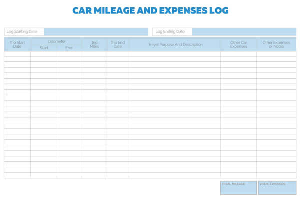 Free Car Mileage Expenses Log Template in PDF