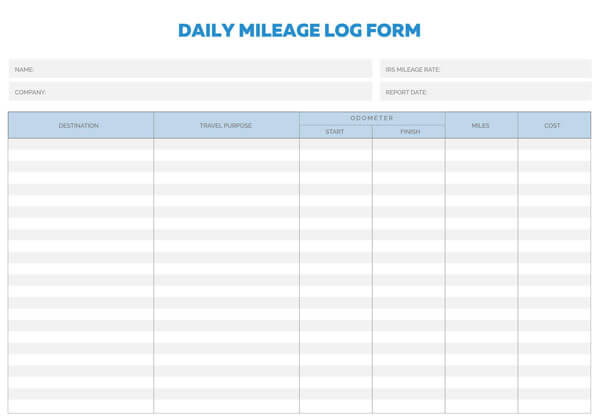 Free Daily Mileage Log Form Example in PDF
