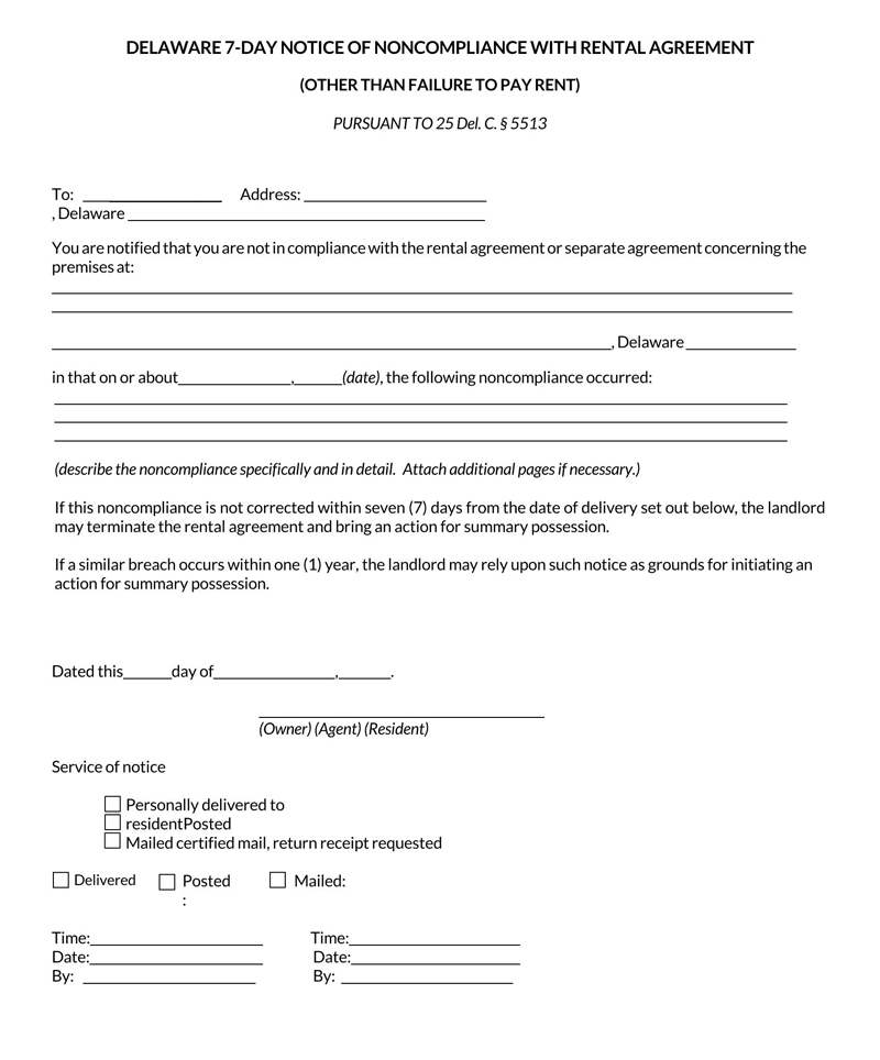 Delaware Notice to Quit Form