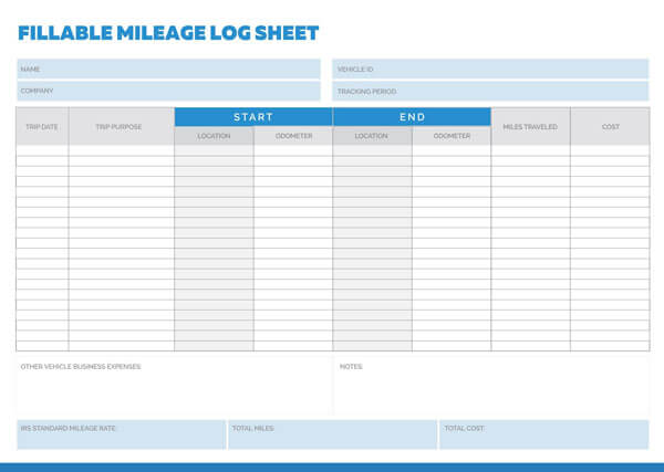 Printable Fillable Mileage Log Sheet Example
