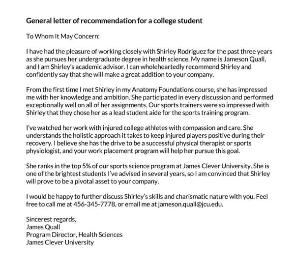 Free Letter of Recommendation Sample From Professor