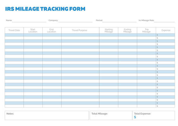 Free IRS Mileage Tracking Form Sample