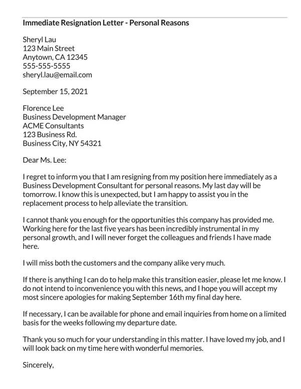 resignation letter pdf