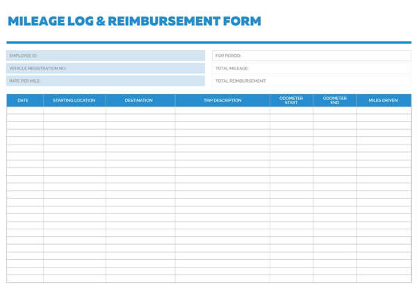 Free Mileage Log Reimbursement Form Template