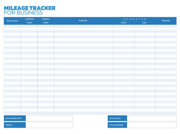 Printable Mileage Tracker Business Example