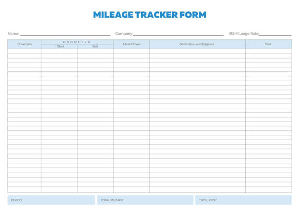 Free Mileage Tracker Form sample