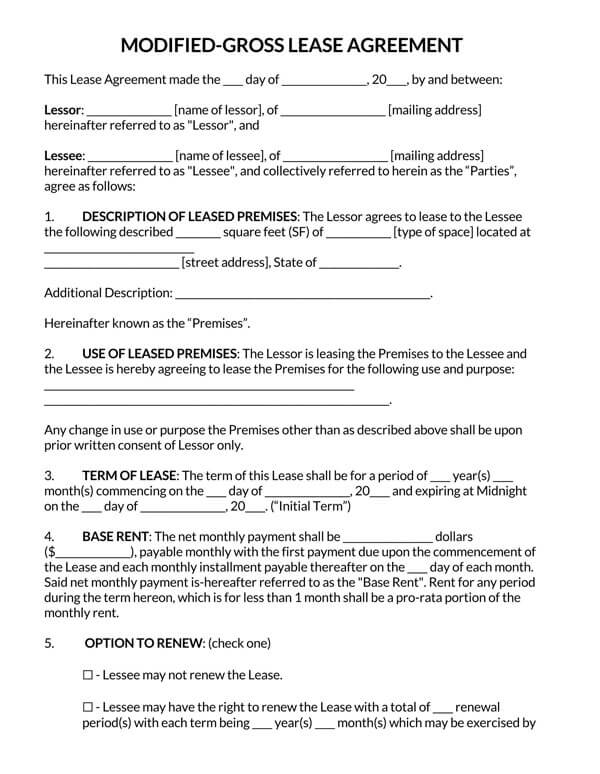 Modified Gross Commercial lease application form example - Fillable PDF