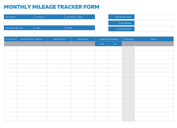 Free Sample Monthly Mileage Tracker Form