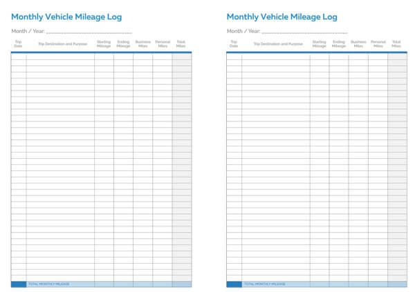 Printable Monthly Vehicle Mileage Log Form