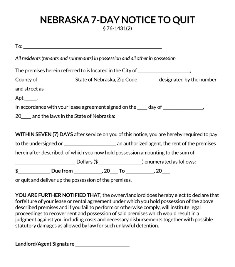 Nebraska 7-Day Notice to Quit