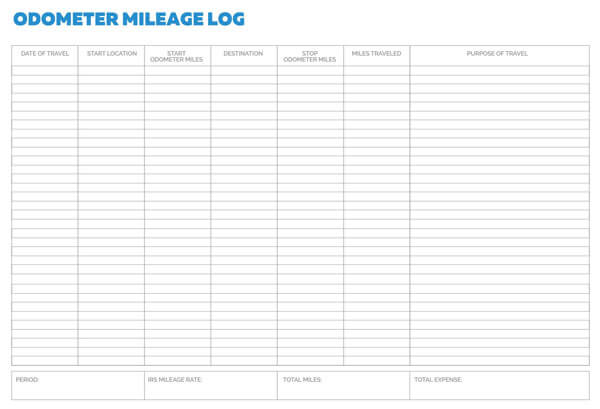 Customizable Odometer Mileage Log Template Example