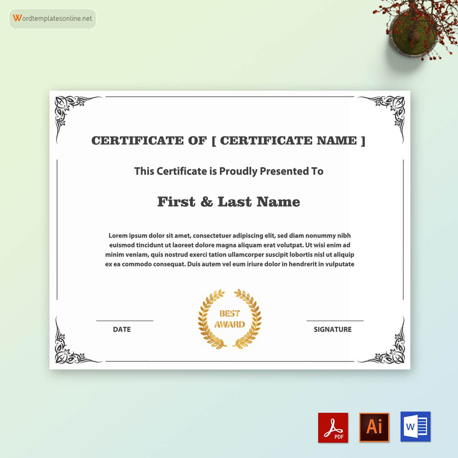 Example of award certificate template