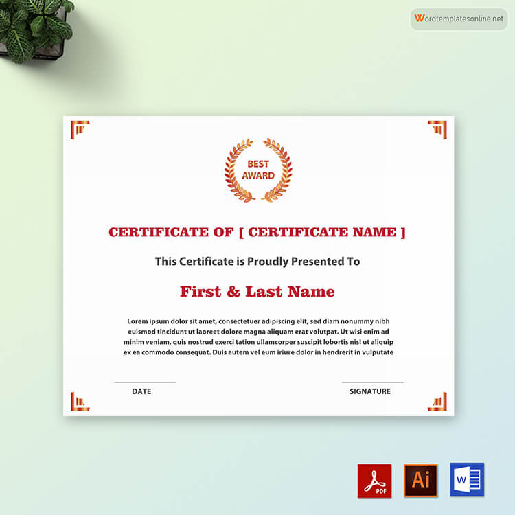 Award certificate template in Word