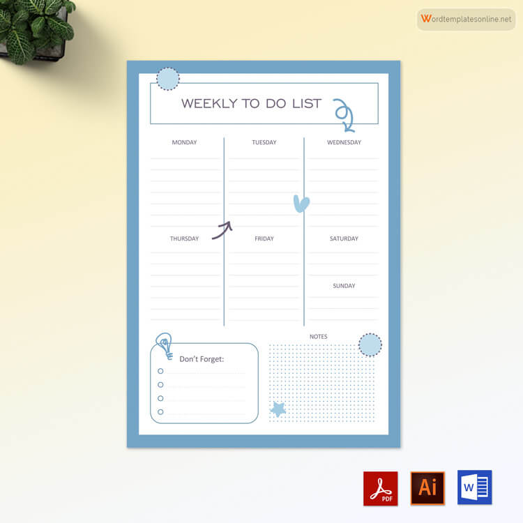 Editable weekly to-do list form