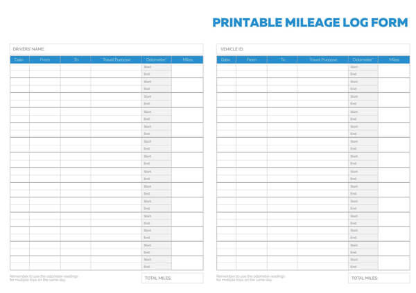 Printable Mileage Log Form Template Example