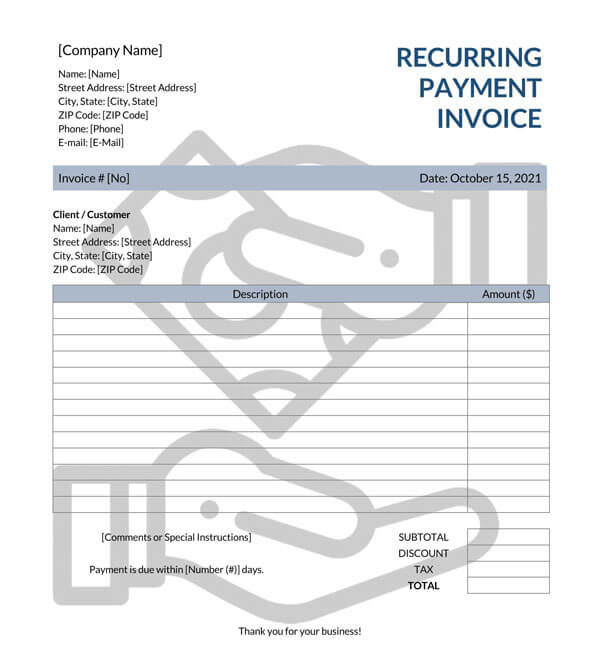 Editable recurring invoice form example