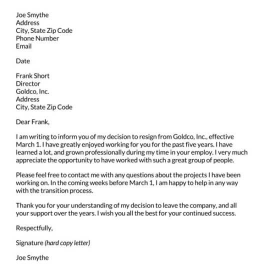 55 Best Resignation Letter Examples (Different Reasons)