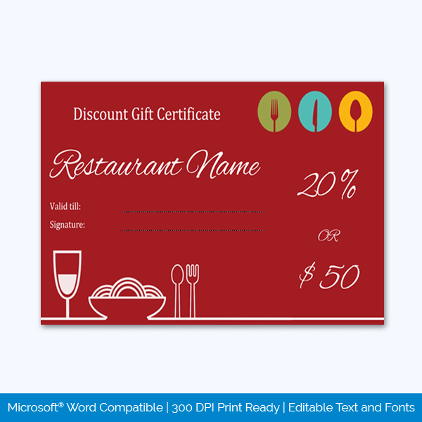 Restaurant Discount Gift Certificate Template Free