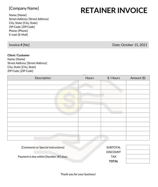 Download free retainer invoice template