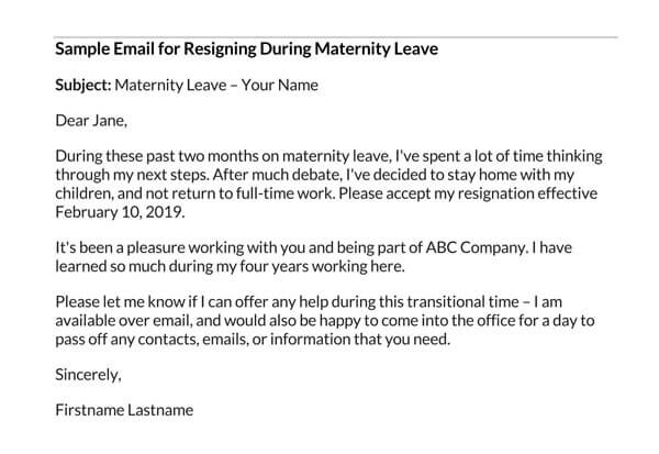 Free Printable Maternity Leave Resignation Letter Sample 04 for Word format
