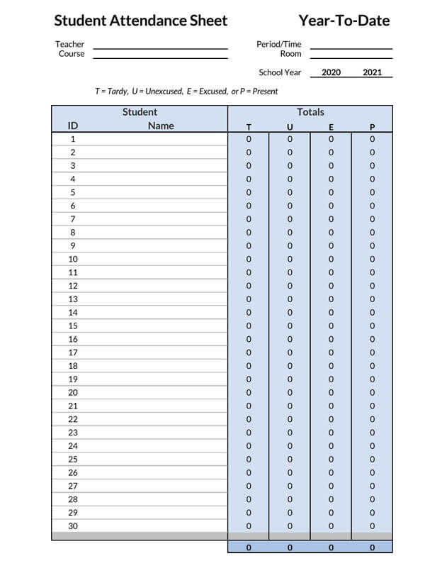 Excel attendance sheet template for students