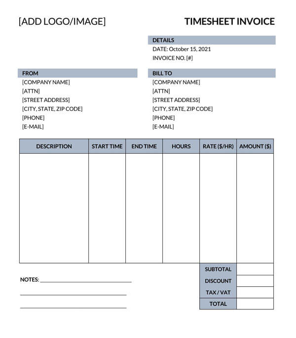 Excel timesheet invoice template sample