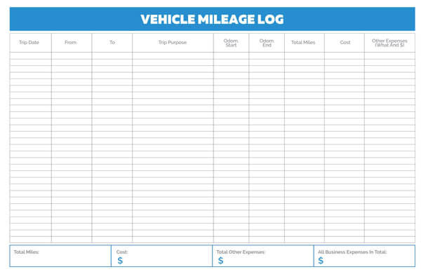 Editable Vehicle Mileage Log Template in PDF