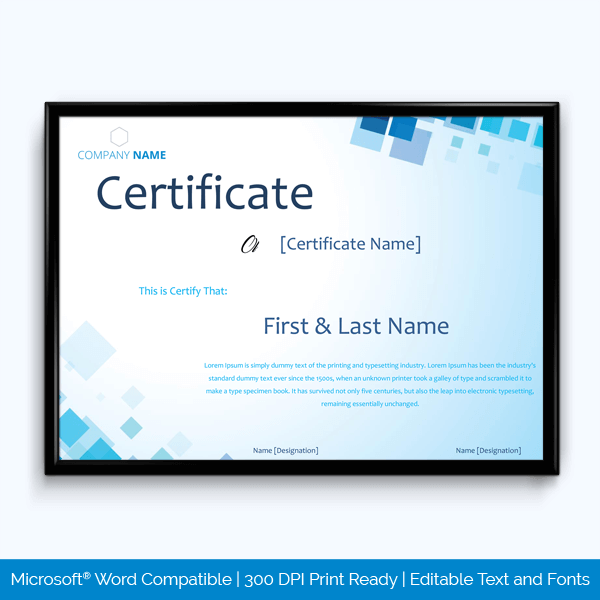 Printable award certificate template form