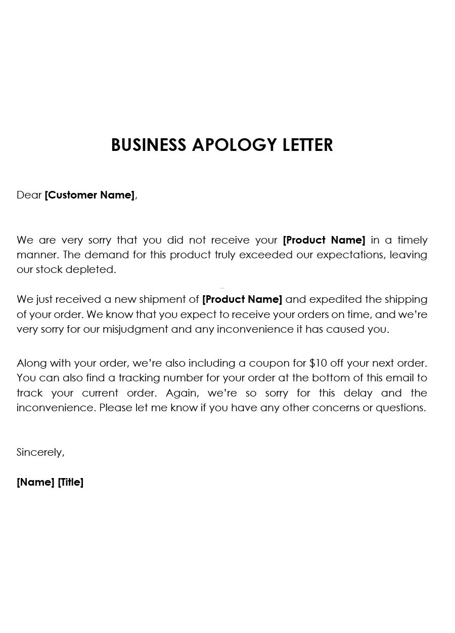 Professional Downloadable Business Apology Letter Example for Word Document