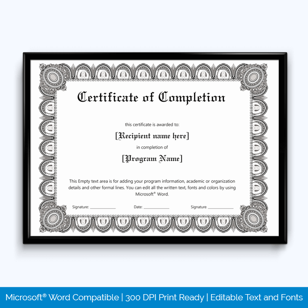 Free Course Completion Award Certificate Template 04 for Word