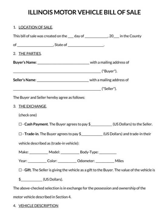 Free Illinois Vehicle Bill of Sale Forms PDF