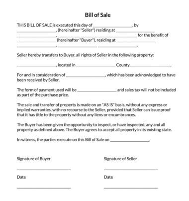 Free Illinois Vehicle Bill of Sale Forms - PDF