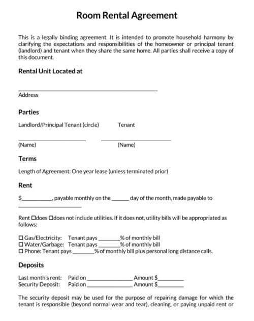 room rental agreement template word doc