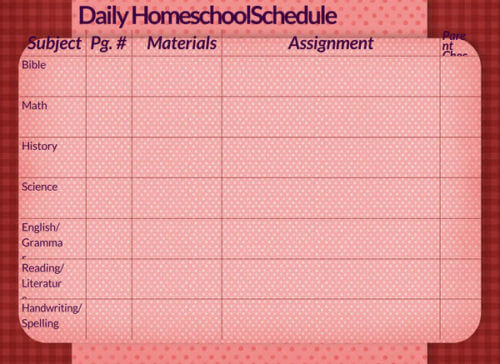 homeschool schedule template printable