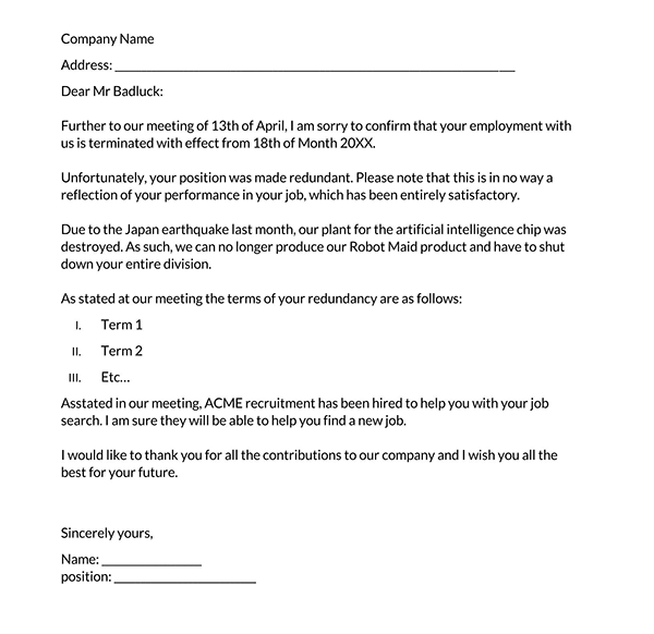 Contract Termination Letter Sample Format