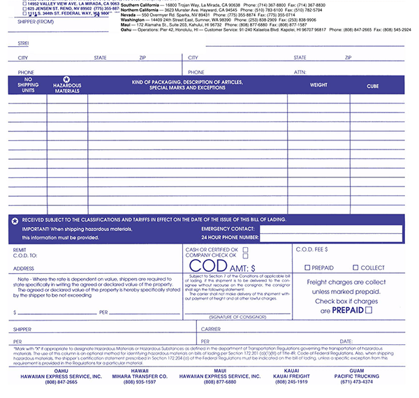 Free Printable Bill of Lading Template 05 as Pdf File