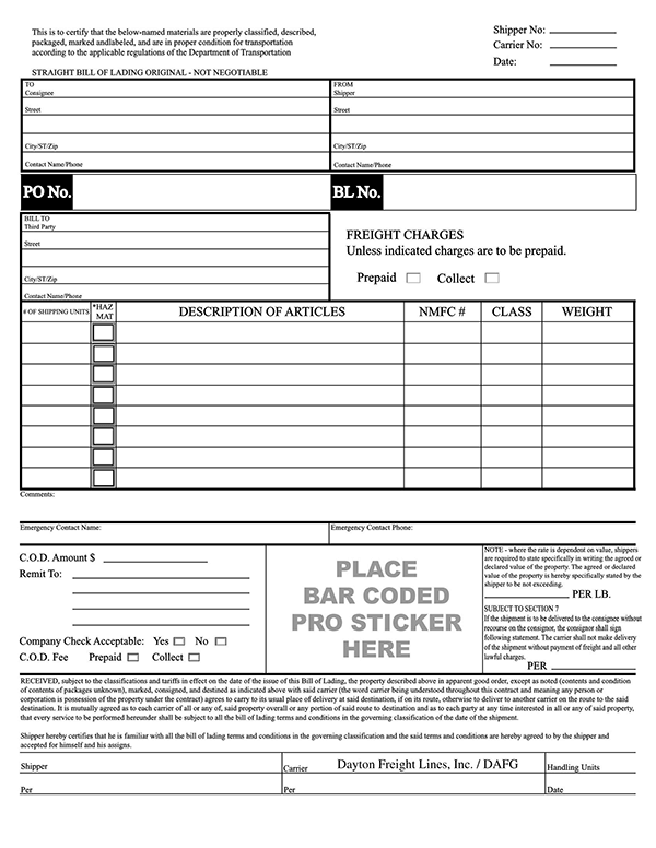 Great Professional Straight Bill of Lading Template 02 as Pdf File