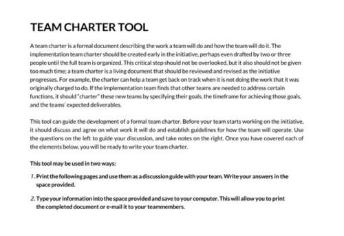 team charter values