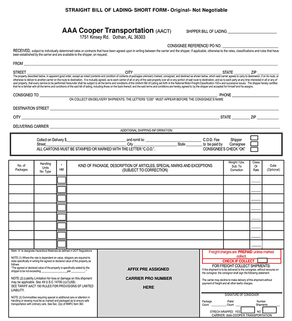 Great Professional Straight Bill of Lading Template 03 as Pdf File