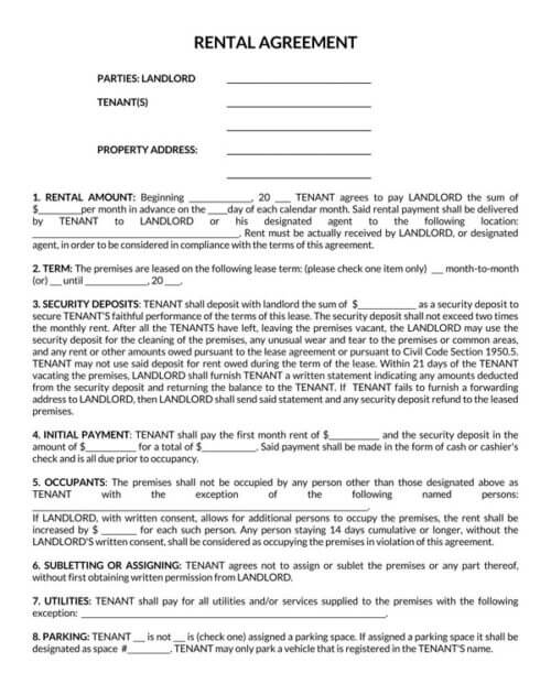 room rental agreement template pdf